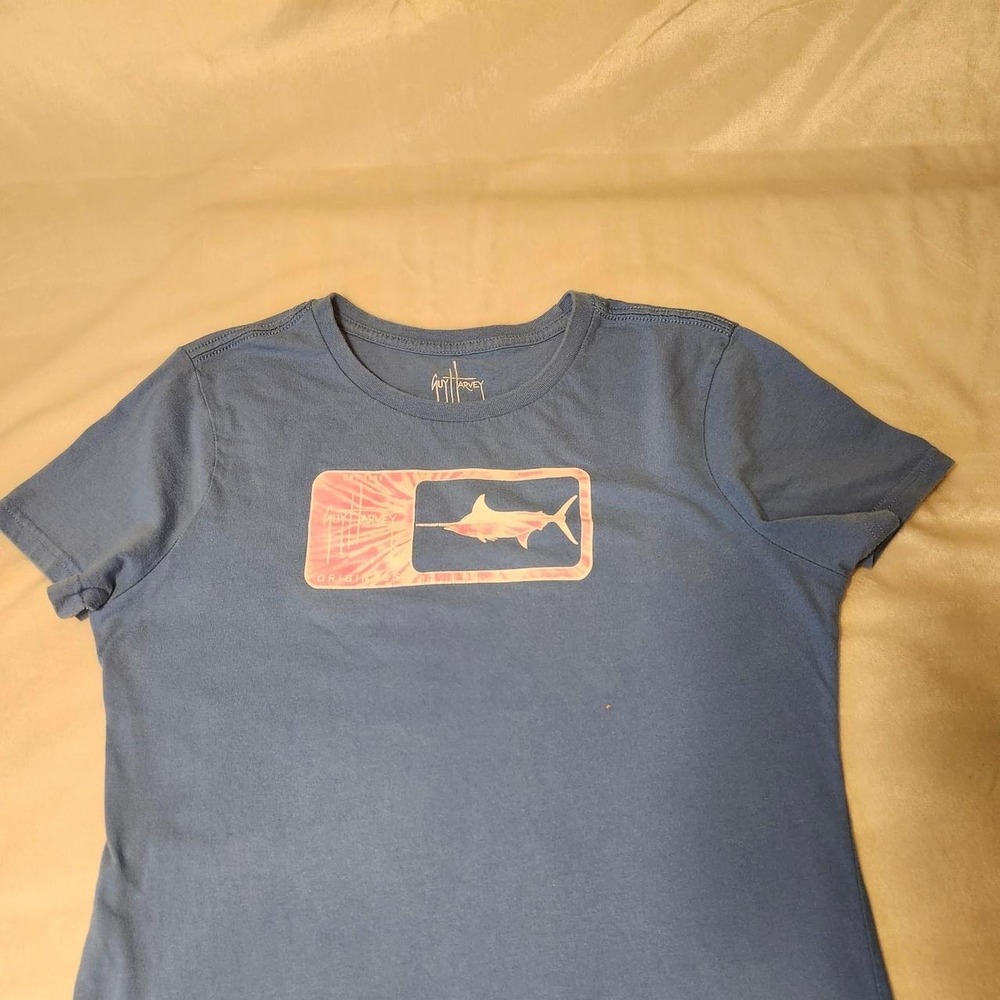 Guy Harvey Womens Blue Pink Marlin Graphic Tee Shirt Size Medium Short Sleeve